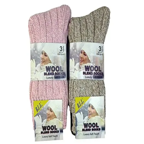 6 PAIRS LADIES THERMAL WOOL SOCKS BEST FOR SKI HIKE CAMPING 4-8 SIZE