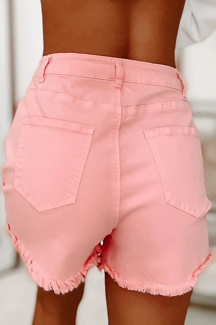 Albany High Rise Distressed Denim Shorts (Pink)