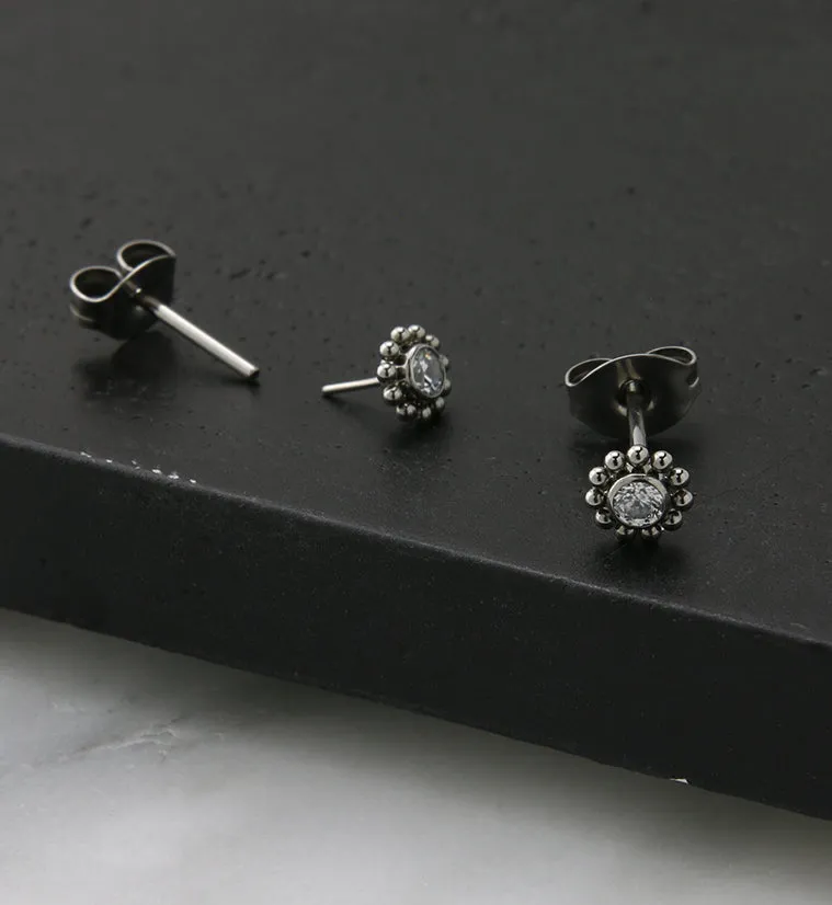 Beaded Clear CZ Titanium Threadless Earrings