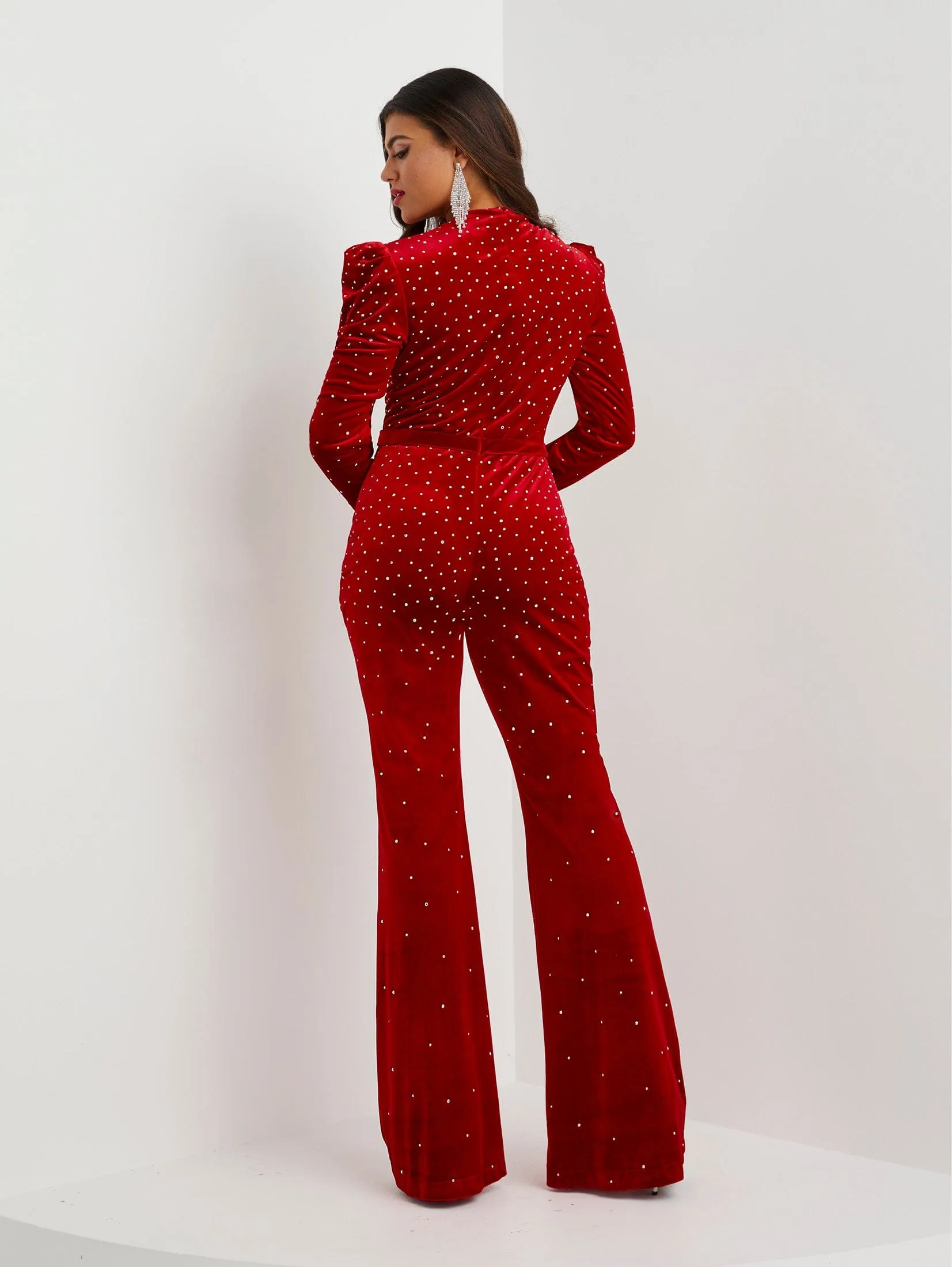 Beaded Velvet Long Sleeve Jumpsuit by Panoply 14125