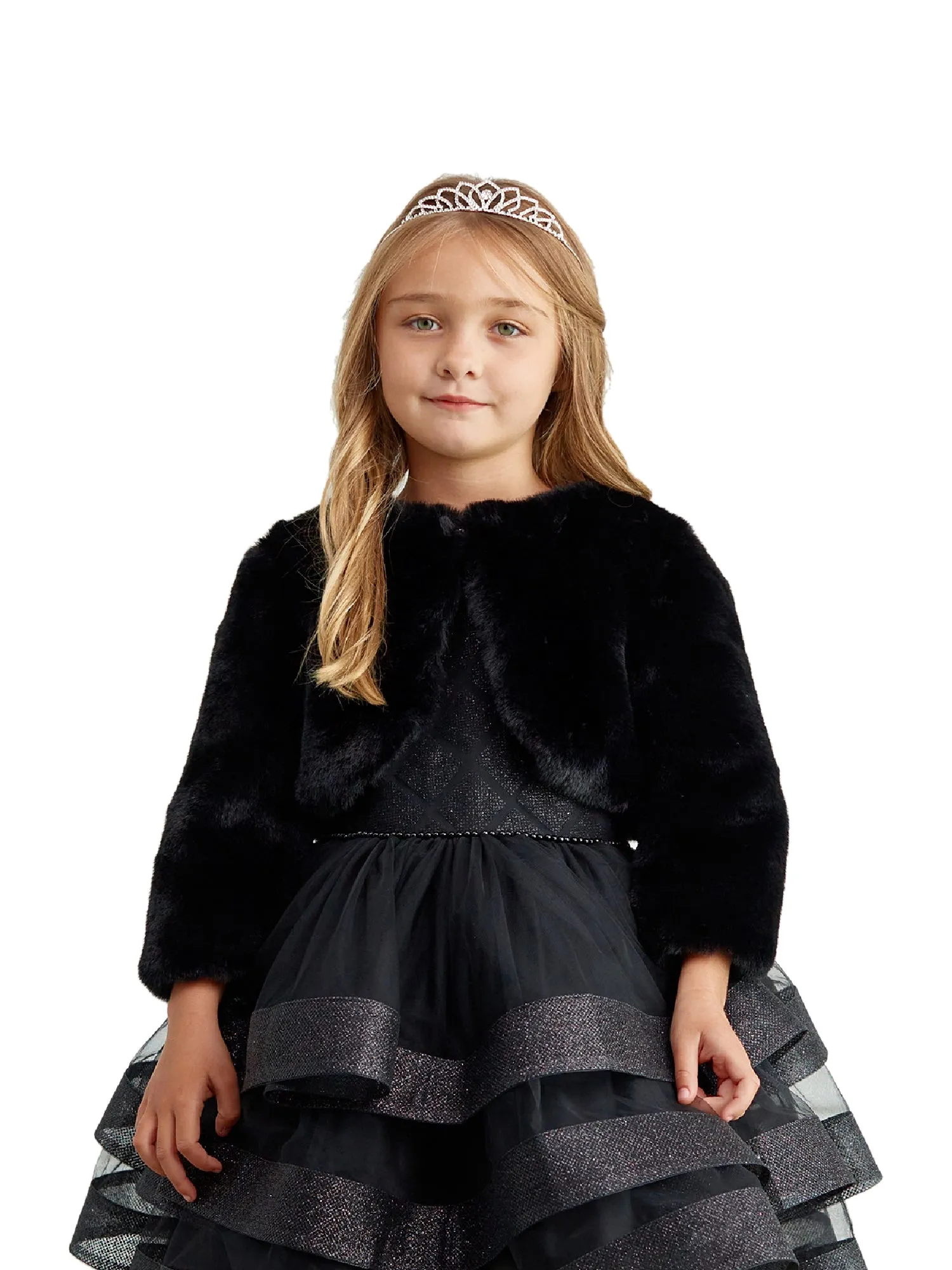 Big Girls Black Stylish Faux Fur Bolero Jacket 8-14