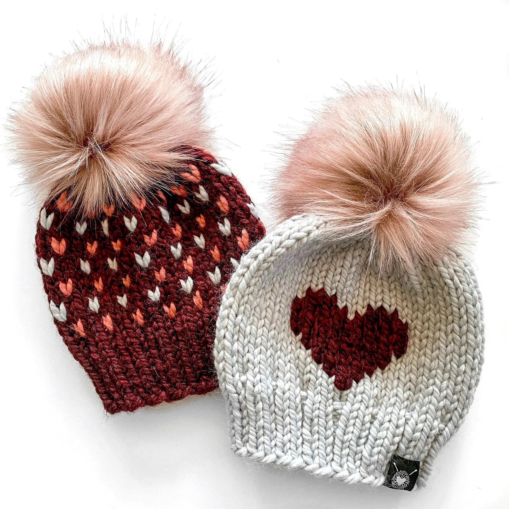 Big Heart Faux Fur Pom-Pom Beanie in Heart's Desire Baby/Youth