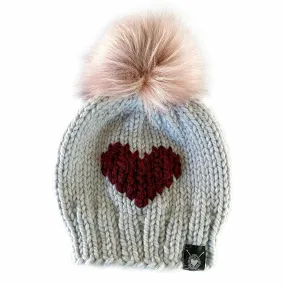 Big Heart Faux Fur Pom-Pom Beanie in Heart's Desire Baby/Youth