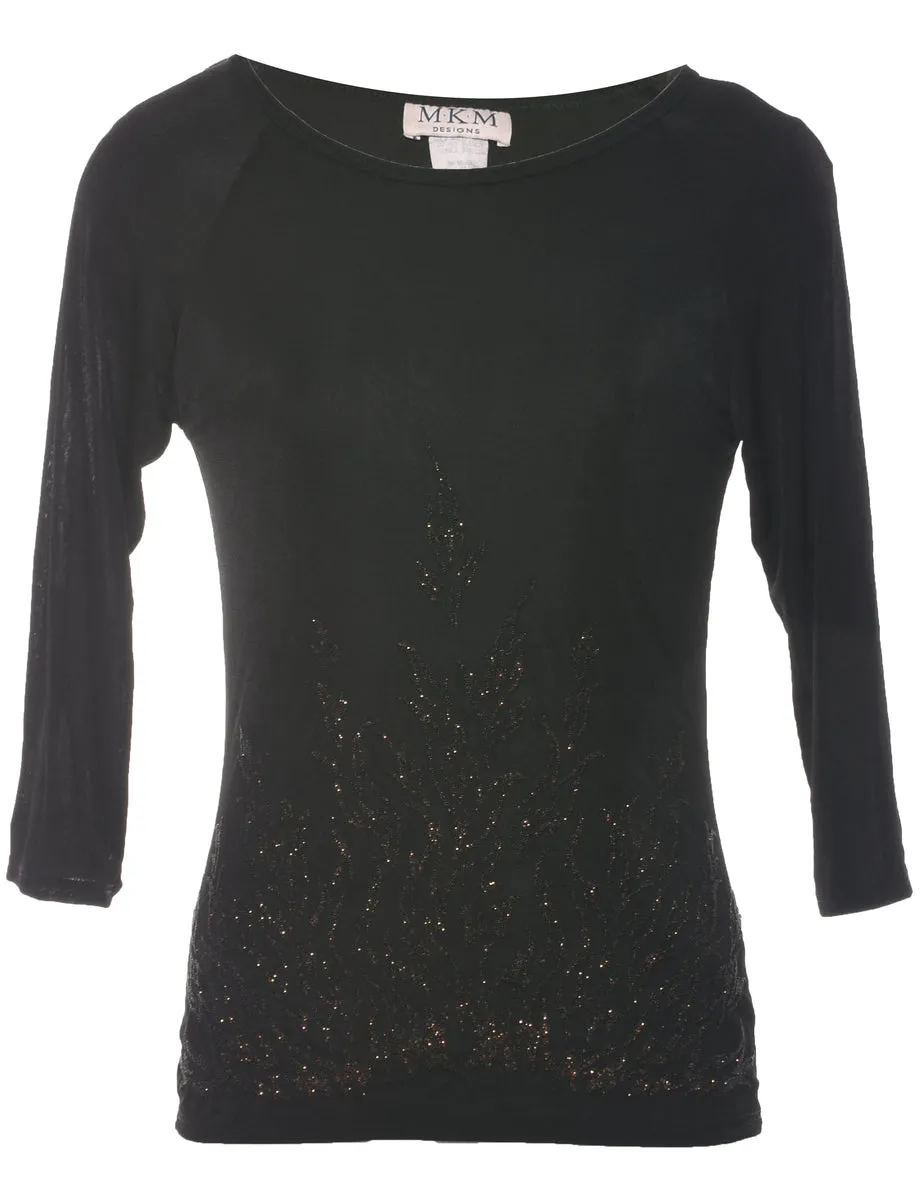 Black Beaded Evening Top - S