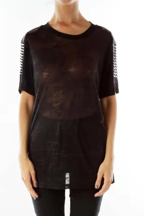 Black Beaded See-Through T-Shirt