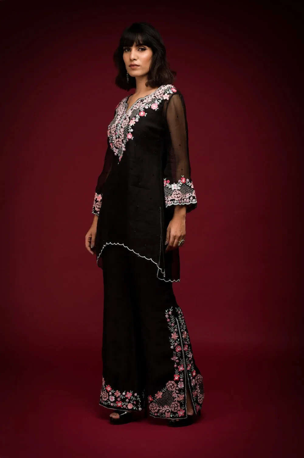 Black Embroidered Kurta Set