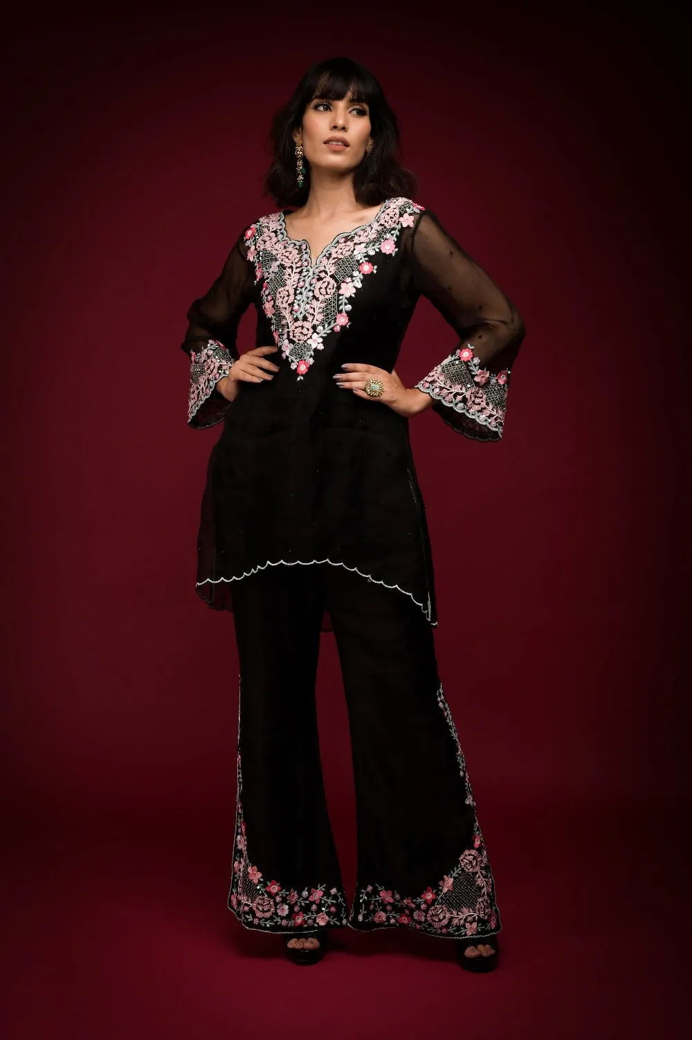 Black Embroidered Kurta Set