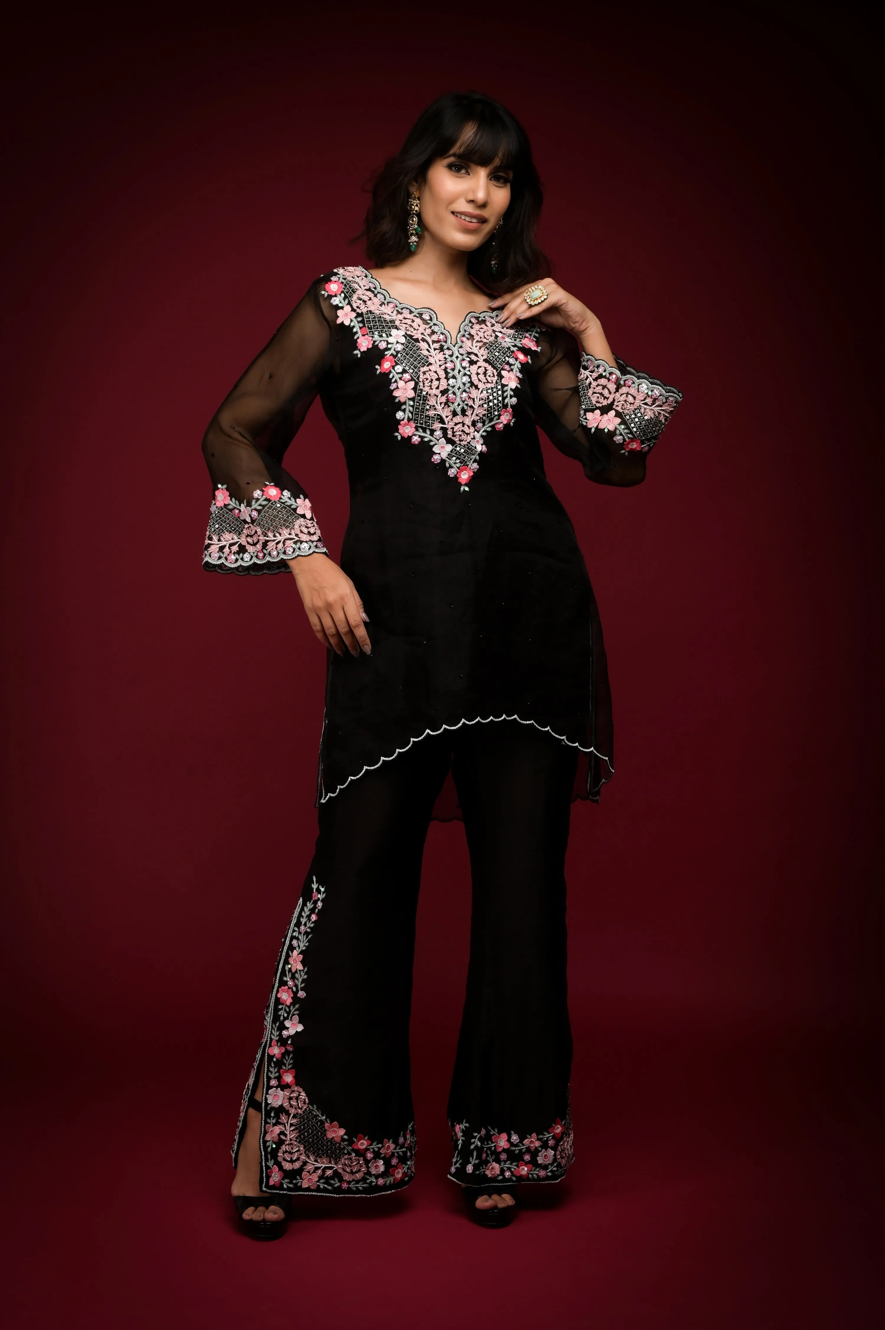 Black Embroidered Kurta Set