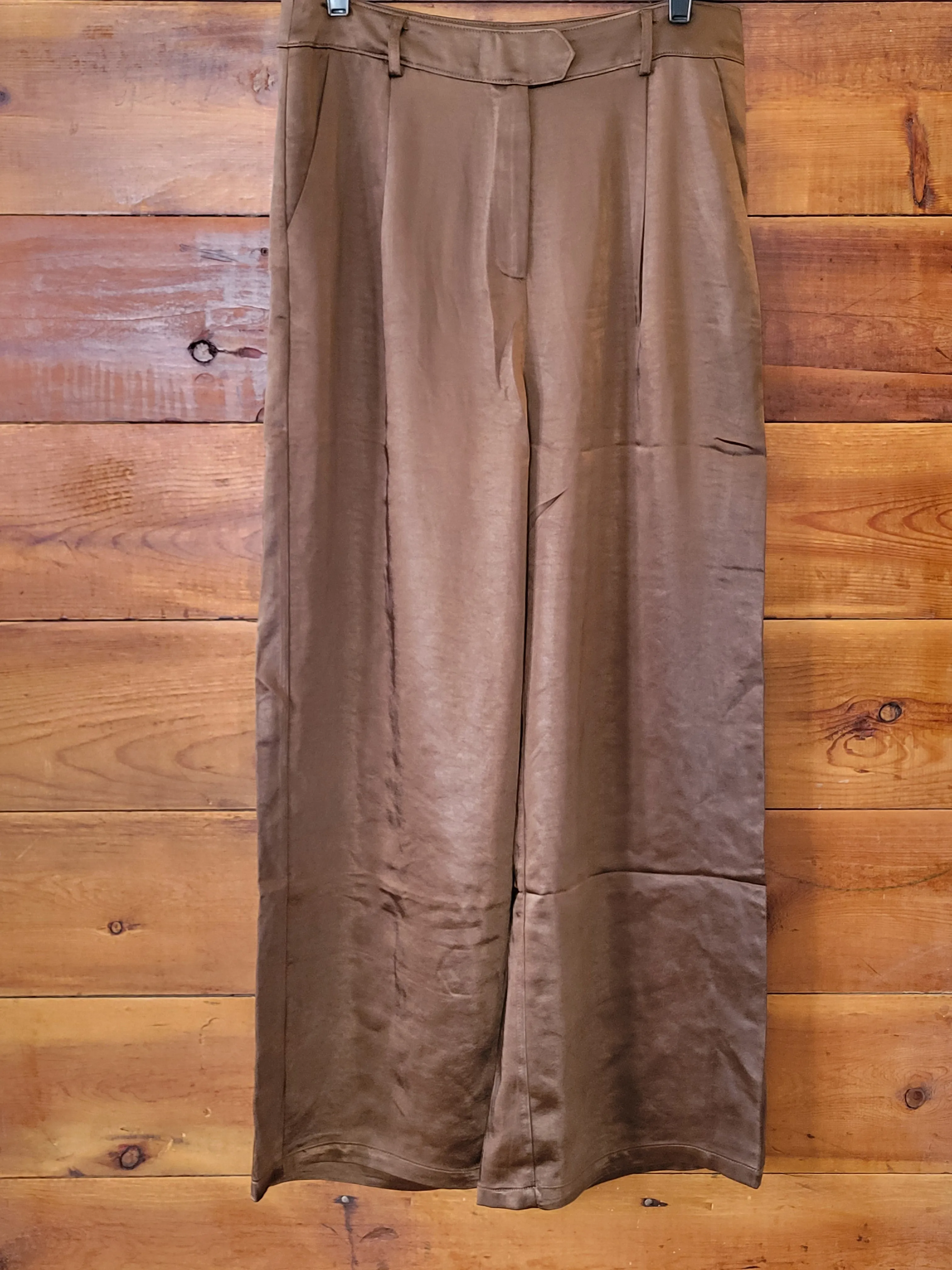 Brown Satin Wide Leg Pants