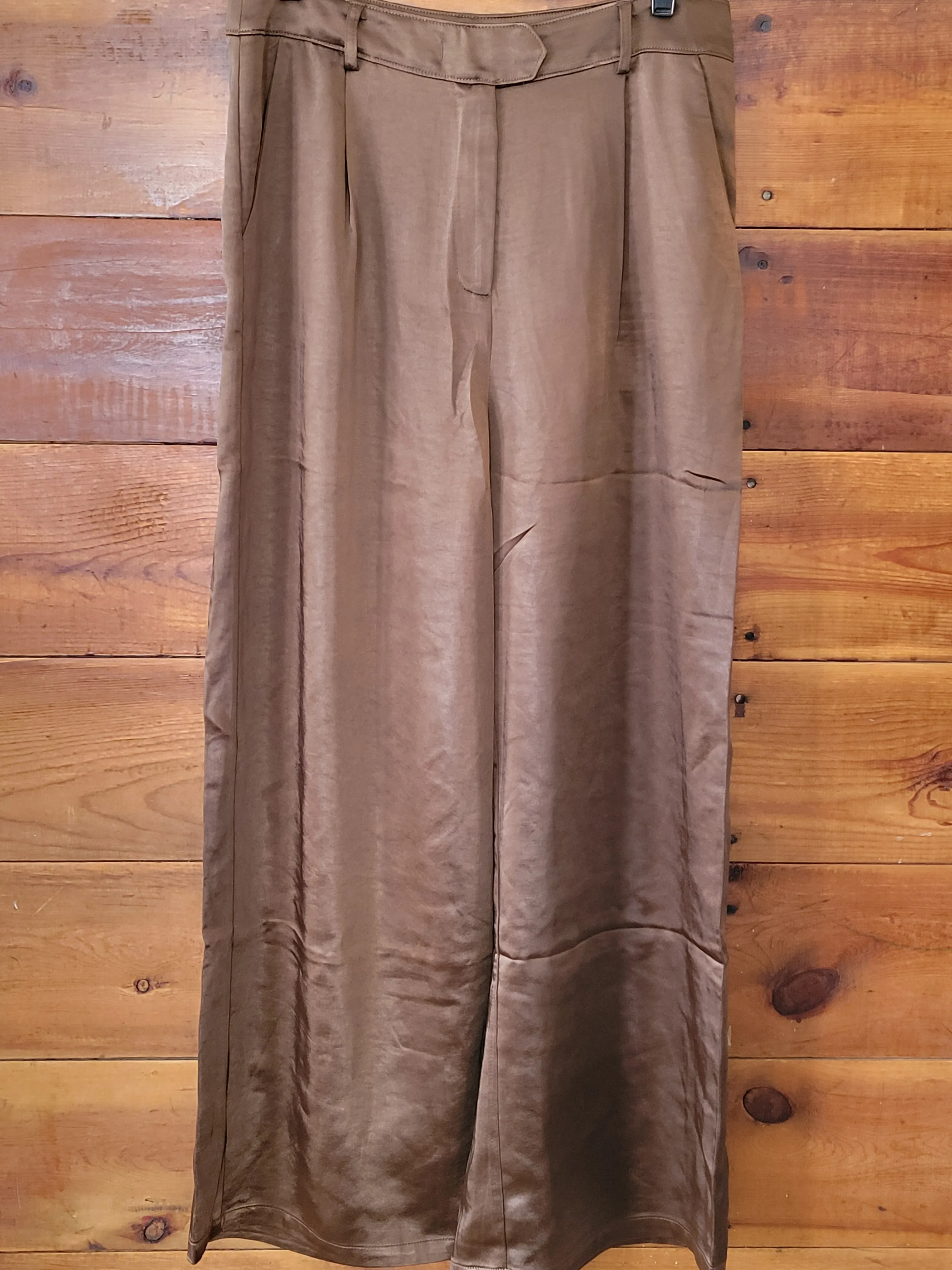 Brown Satin Wide Leg Pants