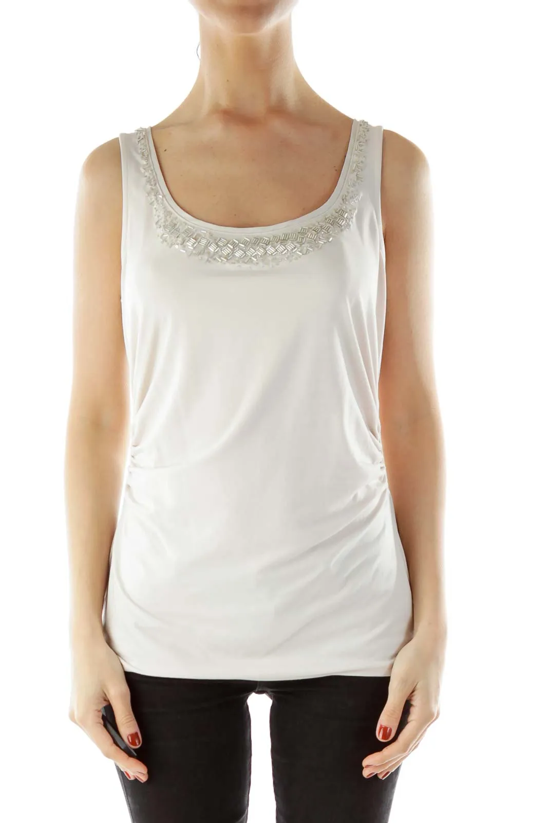 Cream Beaded Tank Top