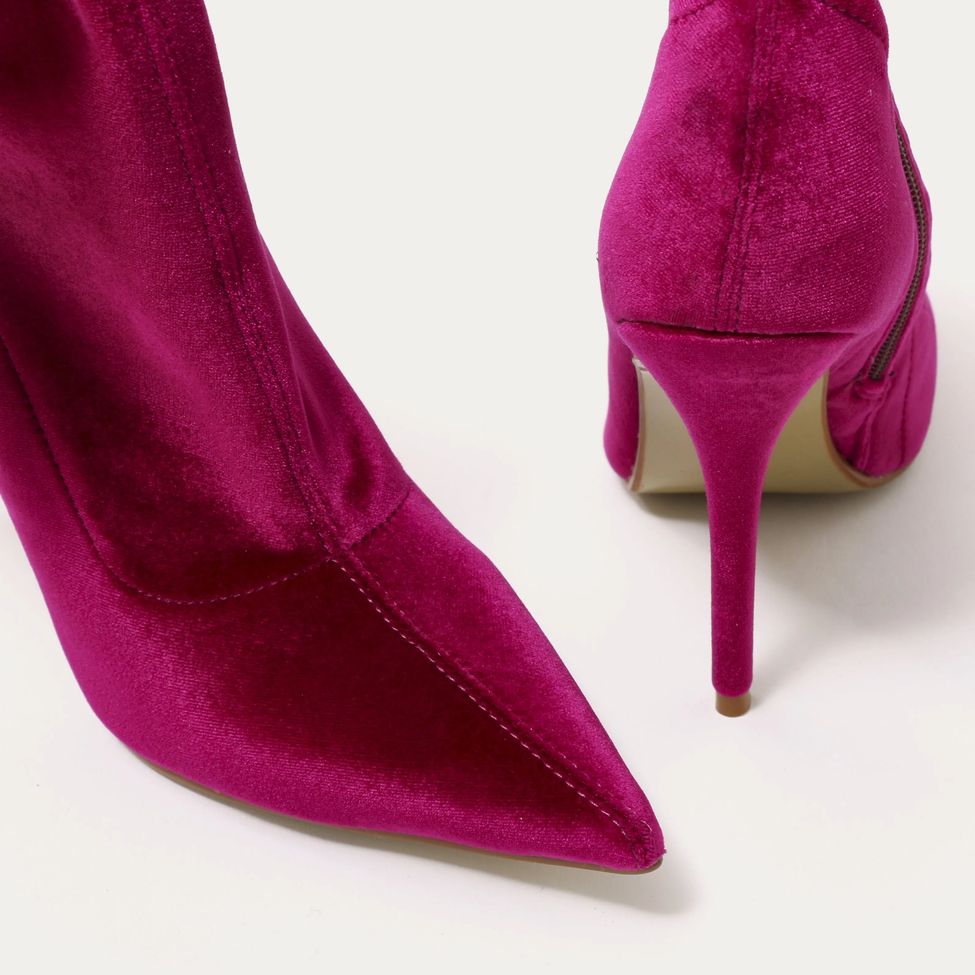 Direct Pointy Sock Boots in Hot Pink Velvet