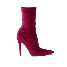 Direct Pointy Sock Boots in Hot Pink Velvet