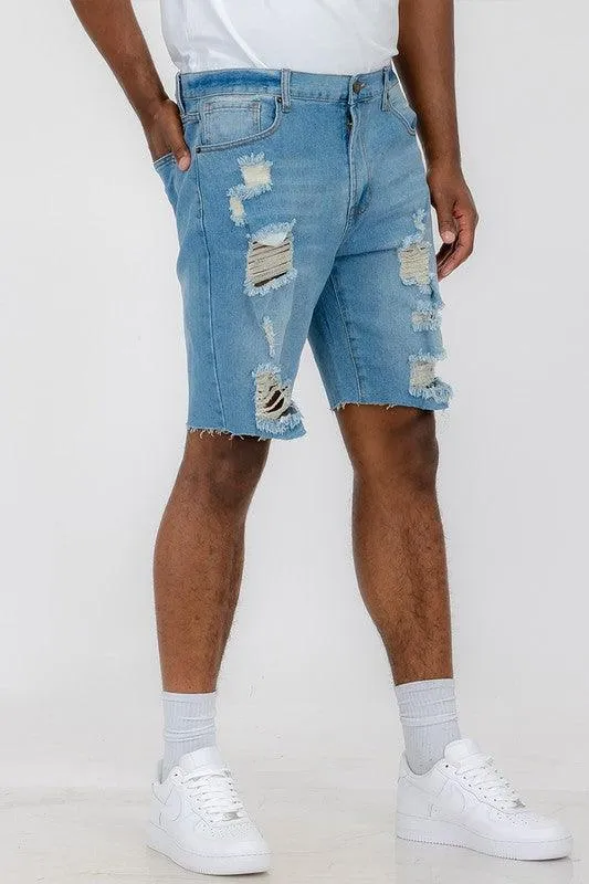 Distressed Stretch Denim Shorts