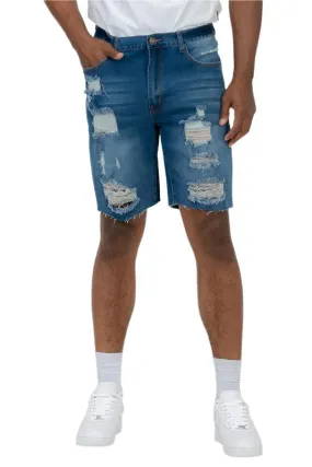 Distressed Stretch Denim Shorts