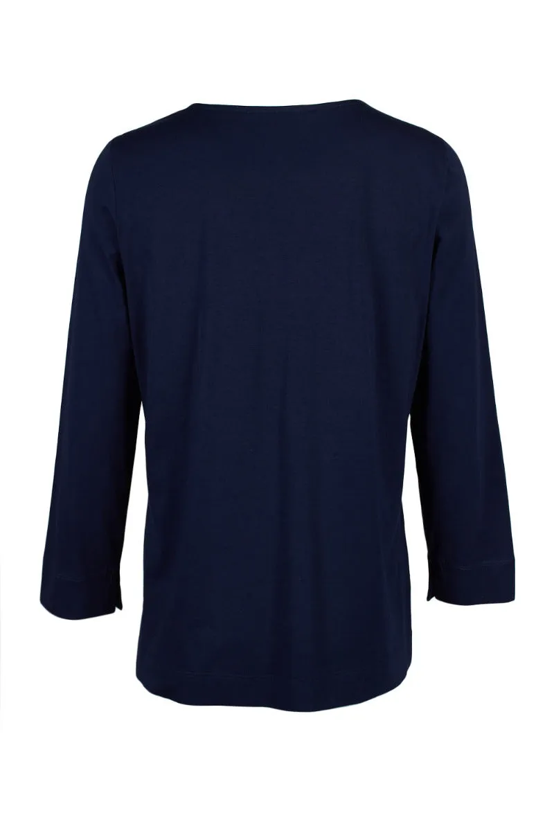 Evan Picone Embellished V-Neck Long Sleeve Solid Cotton Top