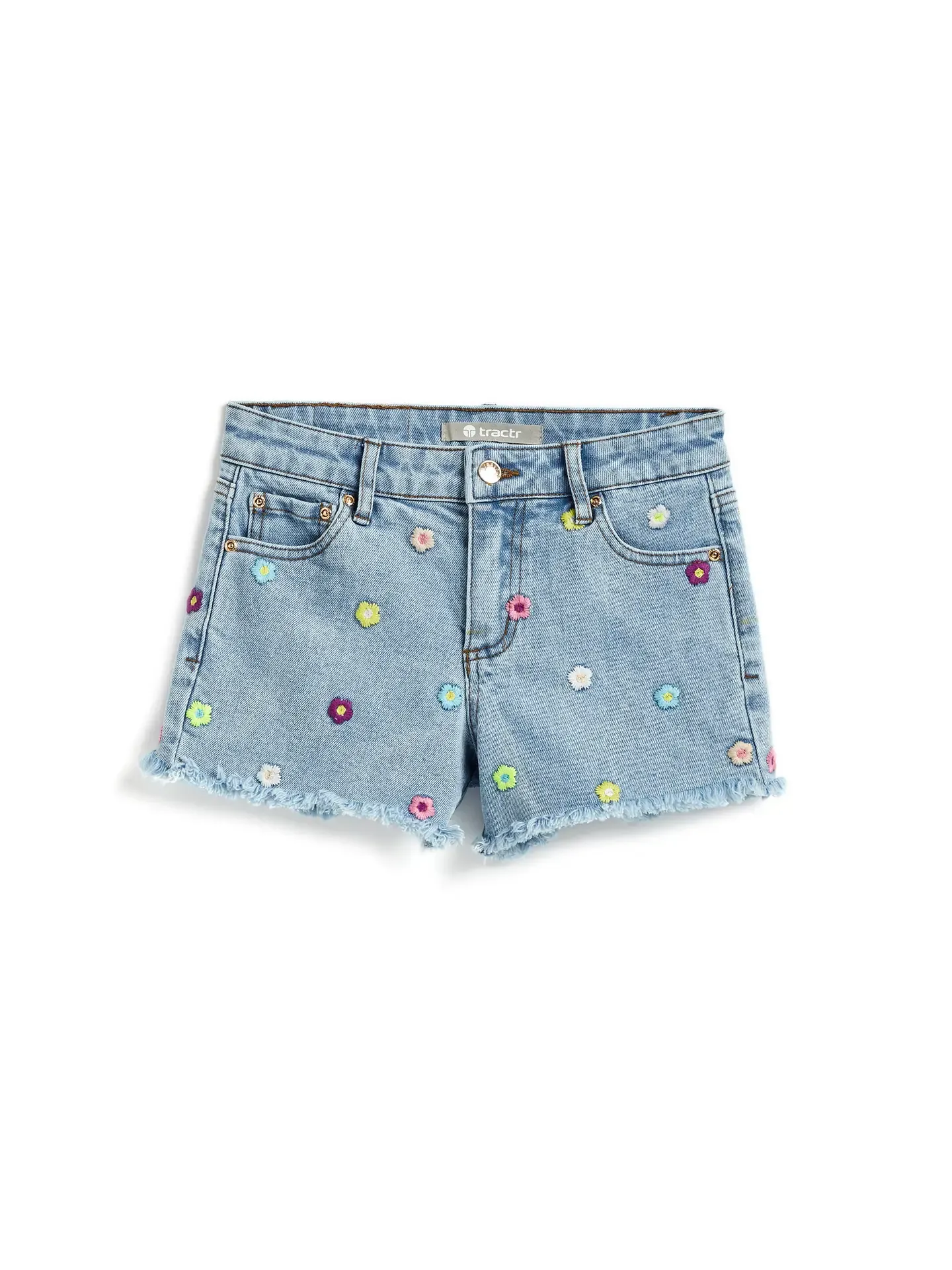 Girls-Floral Embroidered Fray Hem SHORTS