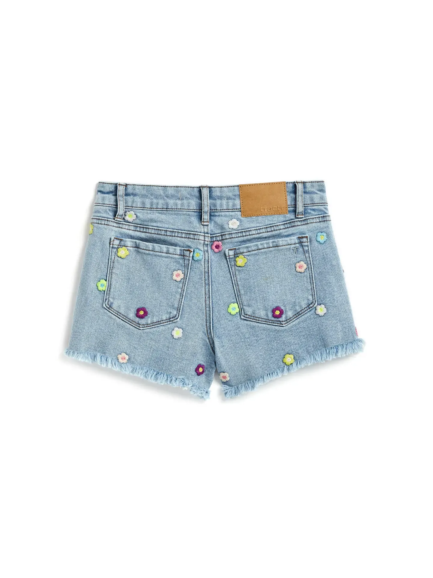 Girls-Floral Embroidered Fray Hem SHORTS