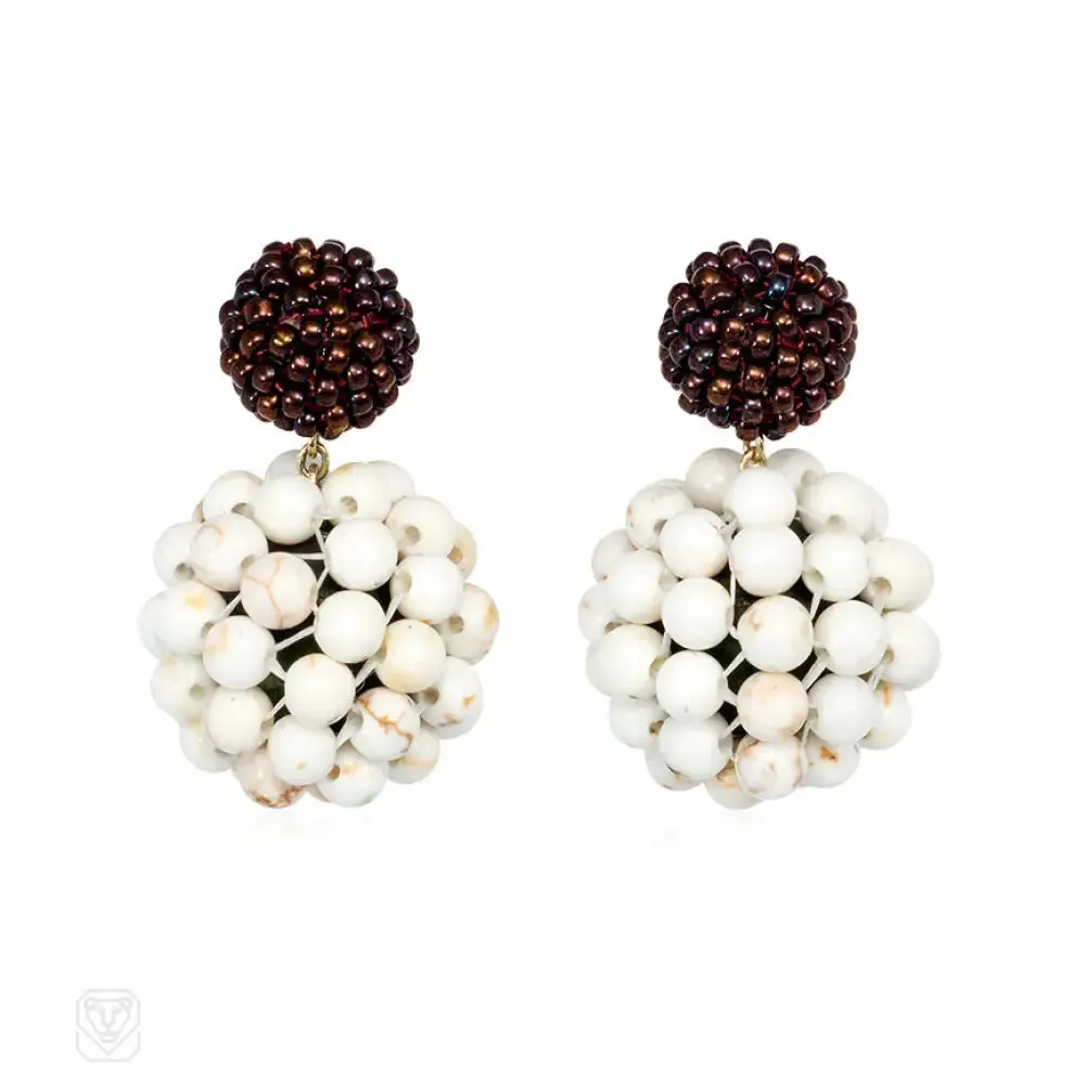 Glass and howlite beaded ball earrings, Axel Russmeyer