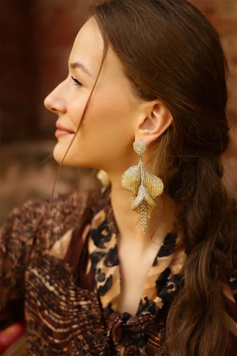 Golden Leaf Drop Earrings