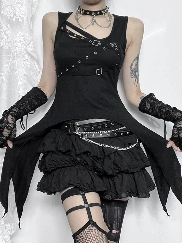 Gothic Crop Irregular Sleeveless Y2K Harajuku Top