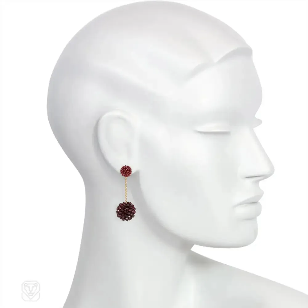 Handmade double ball earrings in dark plum and burgundy