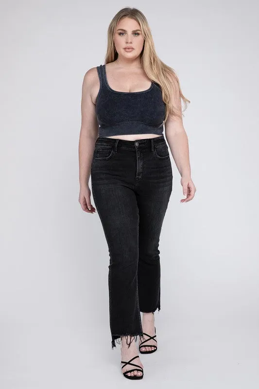 HI Curvy Plus Size Women High Rise Crop Flare Jeans