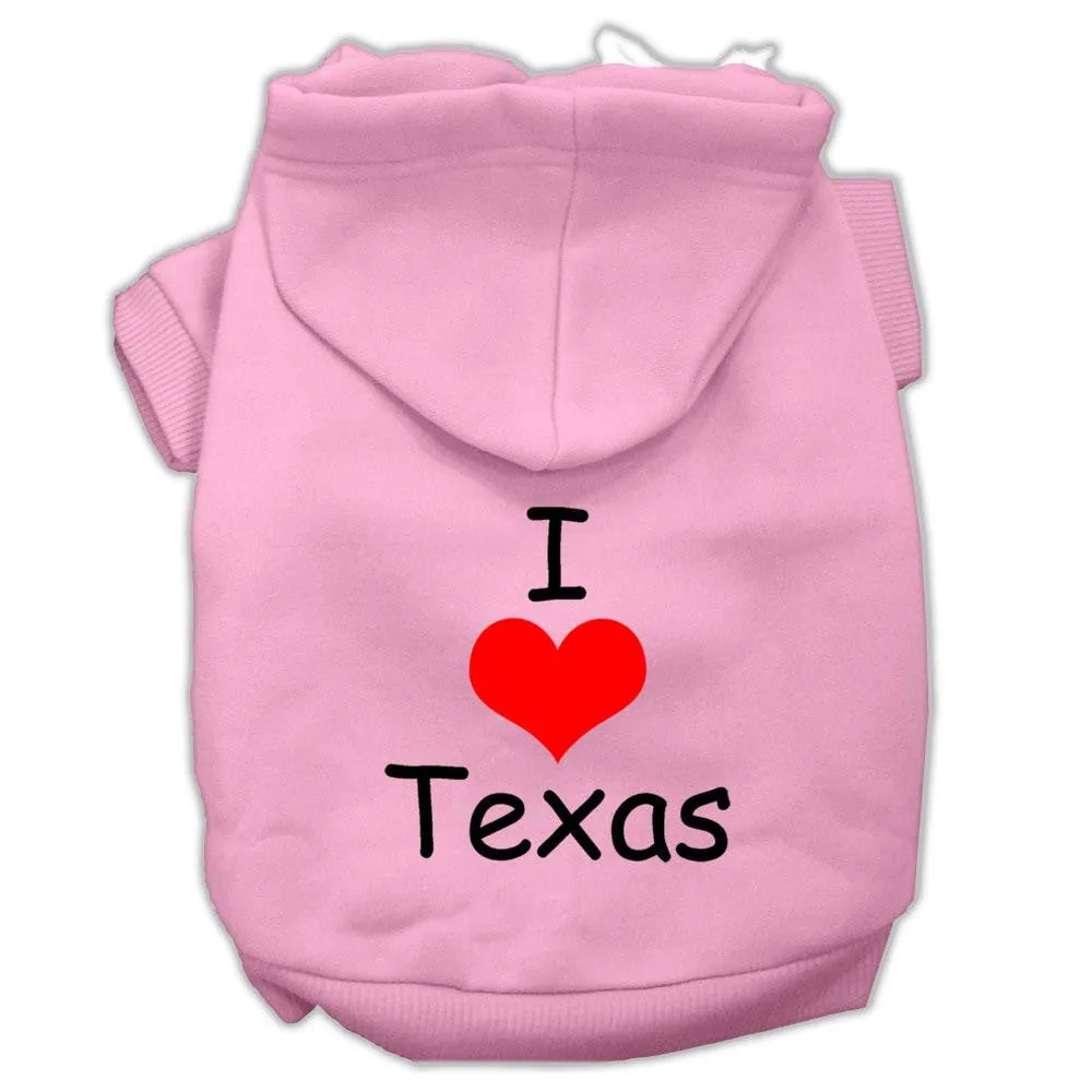 I Love Texas Screen Print Pet Hoodies Light Pink Size Xs (8)