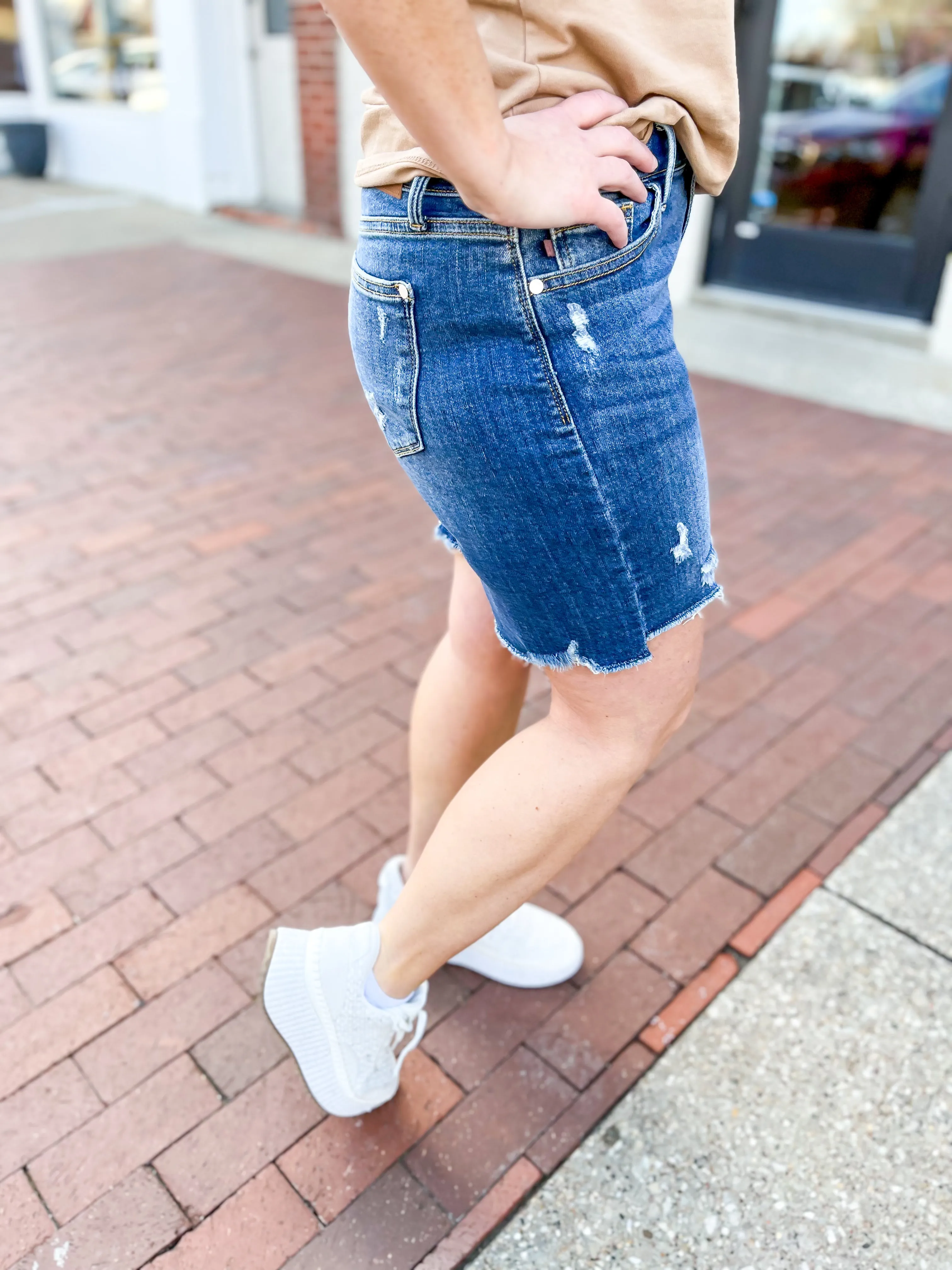 Judy Blue Distressed Step-Hem Shorts