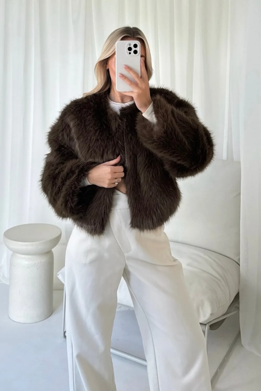 Lauren chocolate faux fur jacket