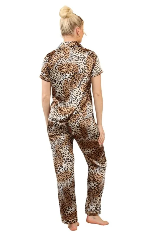 Leopard Satin Print Pajama Set – Stylish & Comfortable Animal Print Sleepwear for Women