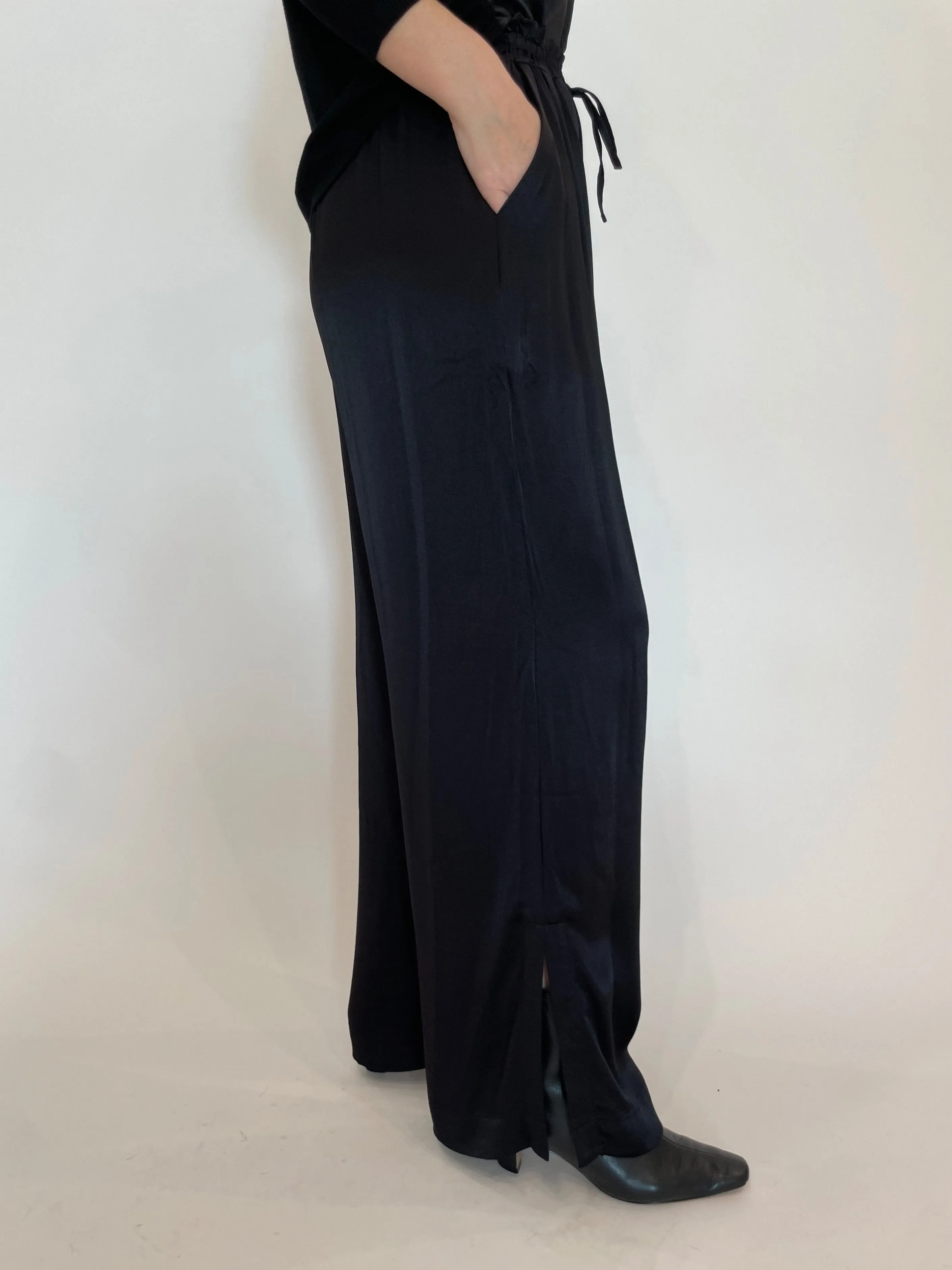 Lorene Satin Wide Leg Pants - Black