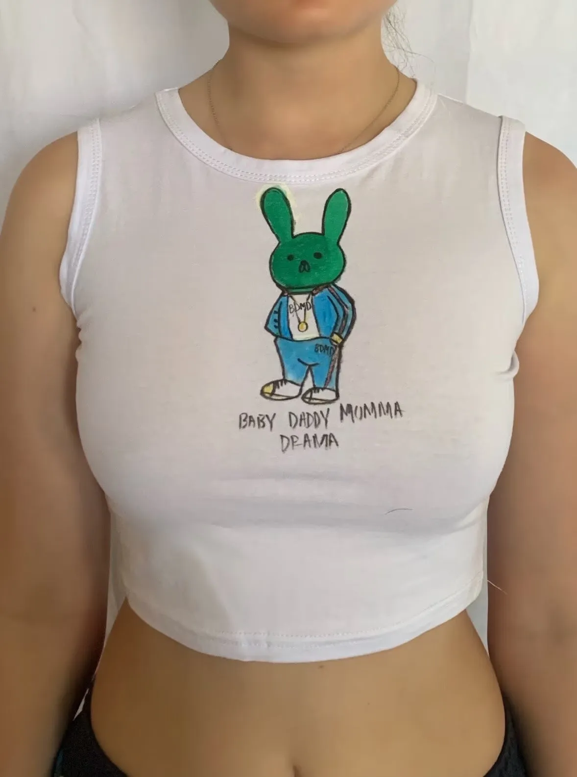 Marcel the Rabbit in a track suit Hand Painted Crop Top