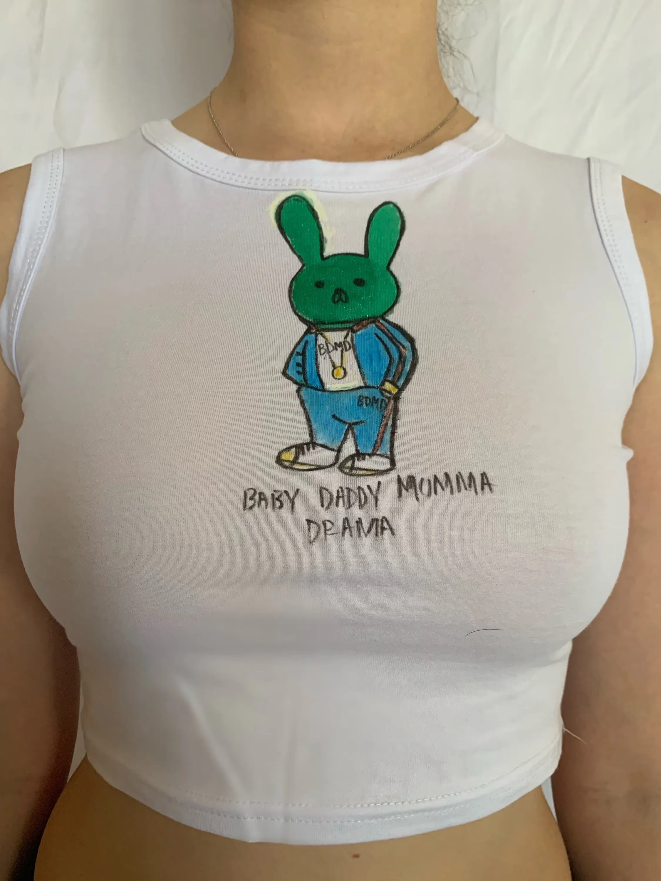 Marcel the Rabbit in a track suit Hand Painted Crop Top