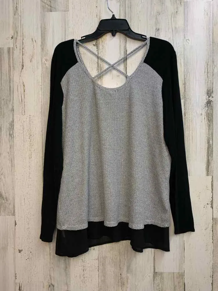 MAURICES Tops Size XL BLK/GRAY LONG SLEEVES TOP/BLACK & GRAY KNIT BEADED NECK LO