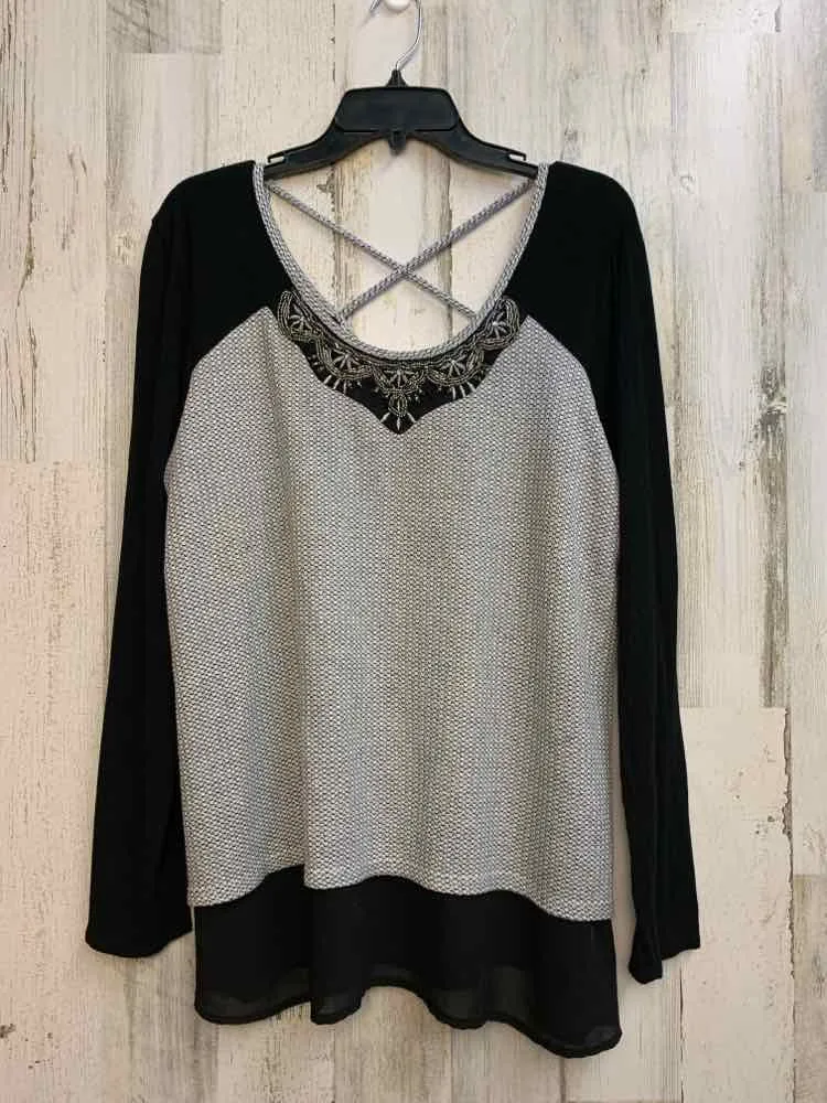 MAURICES Tops Size XL BLK/GRAY LONG SLEEVES TOP/BLACK & GRAY KNIT BEADED NECK LO