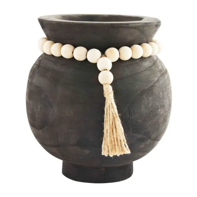 Mudpie Black Paulownia Wood Beaded Pot