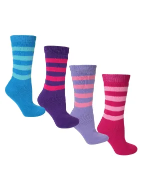 Multicolor Two Tone Stripe 4-Pack Thermal Winter Socks