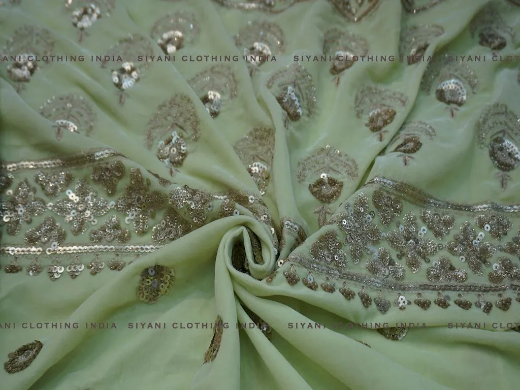 Neon Green Sequins Floral Embroidered Velvet Fabric