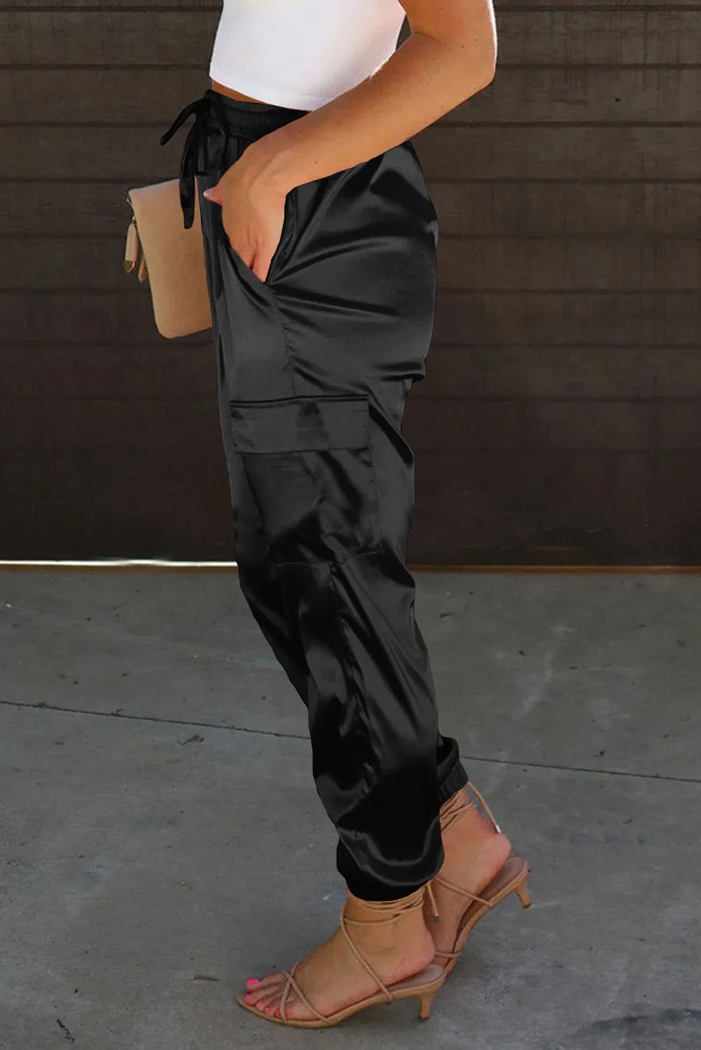 NEW! Satin Elasticized Waist Jogger Pants