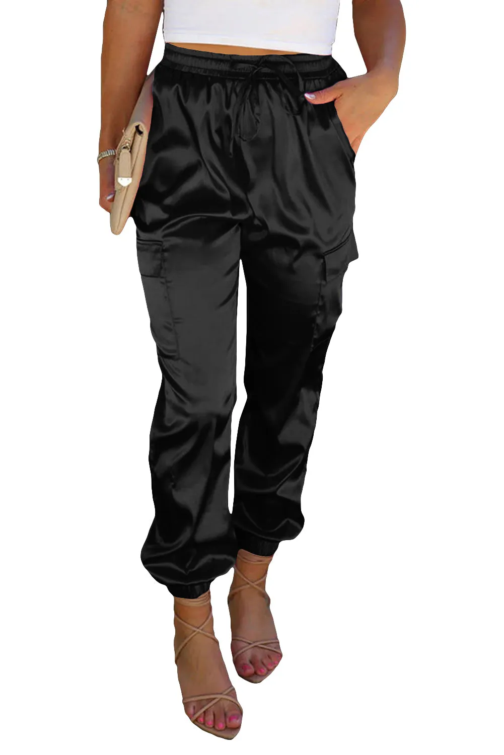 NEW! Satin Elasticized Waist Jogger Pants