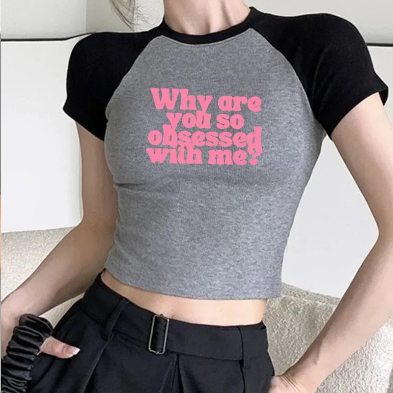 Obsessed Me Graphic Vintage Girl Crop Top O-Neck Baby Tee Crop Top