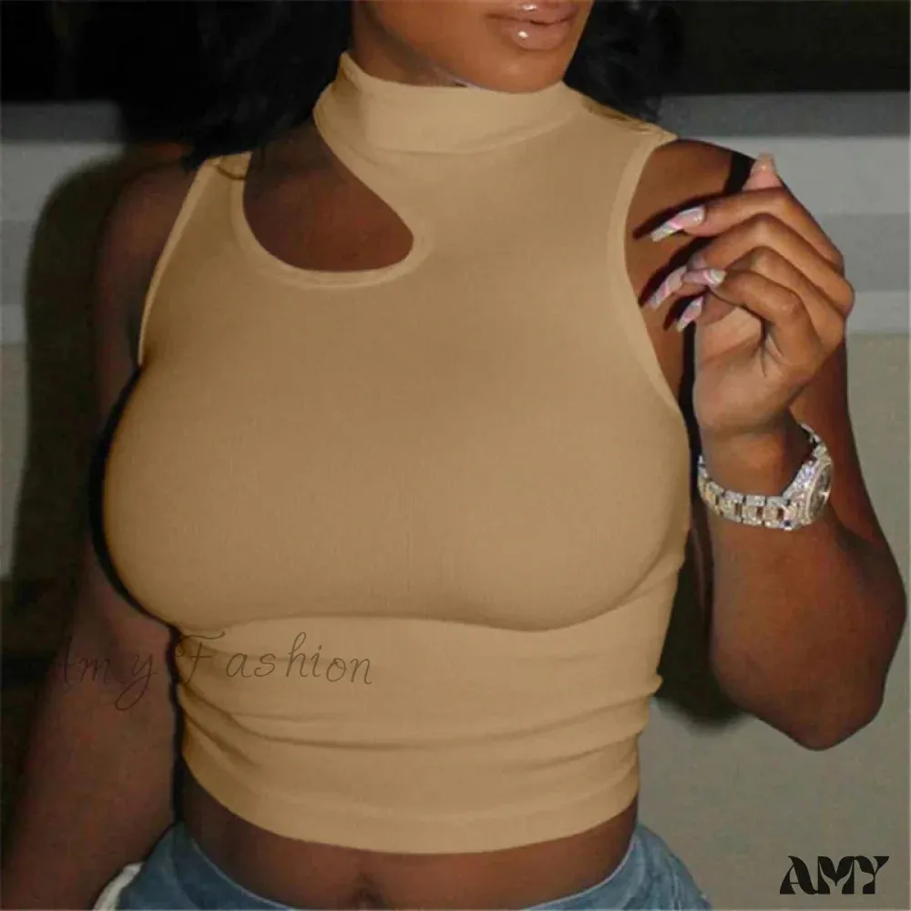 Off Shoulder High Elastic Fitness Bottom Round Neck Sleeveless Crop Top