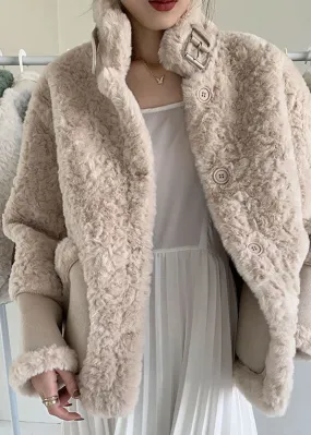 Plus Size Apricot Button thick Faux Fur Winter Coats