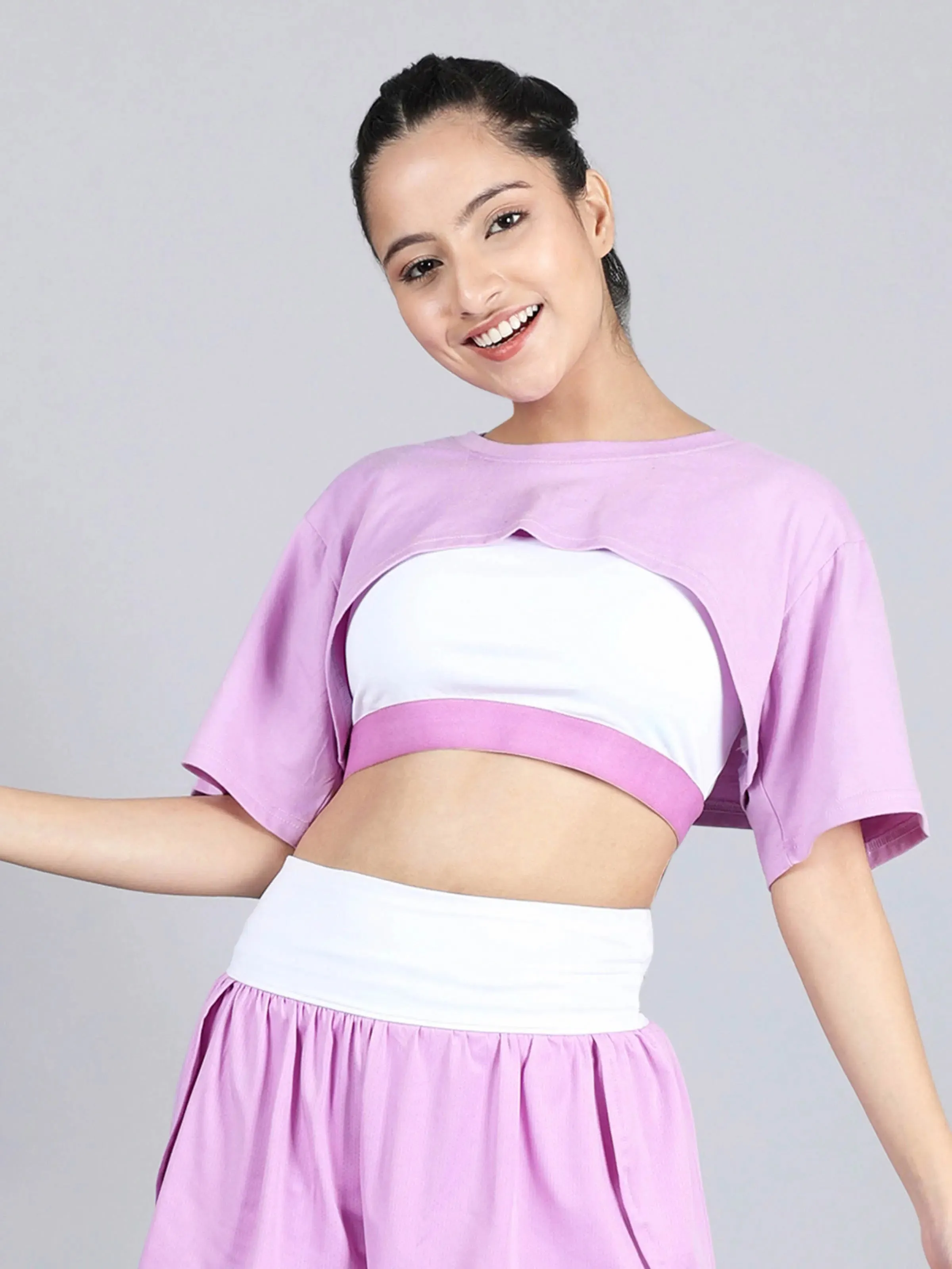 Purple Bust Cut Sports Crop Top | Activewear