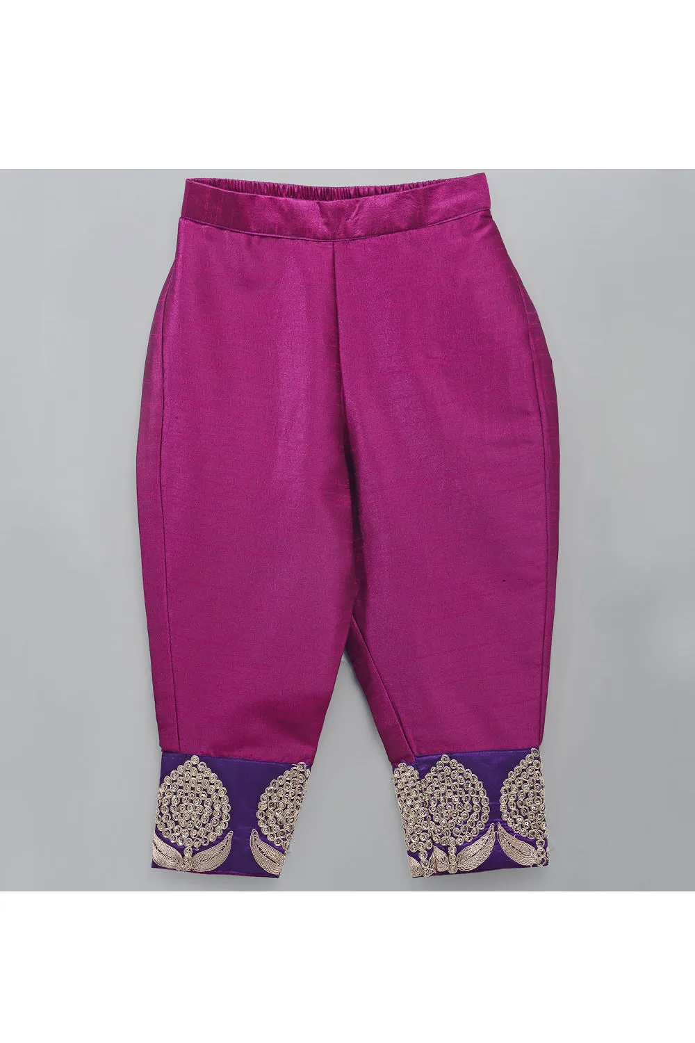 Purple Embroidered Velvet Anarkali Kurta With Pant Set