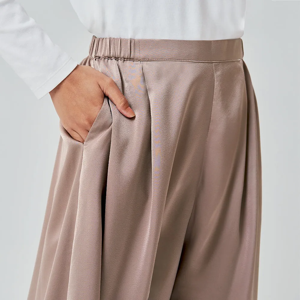 Satin Wide Pants - Ash Brown