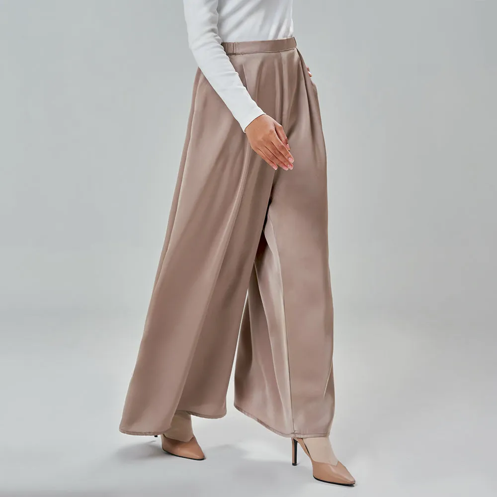 Satin Wide Pants - Ash Brown