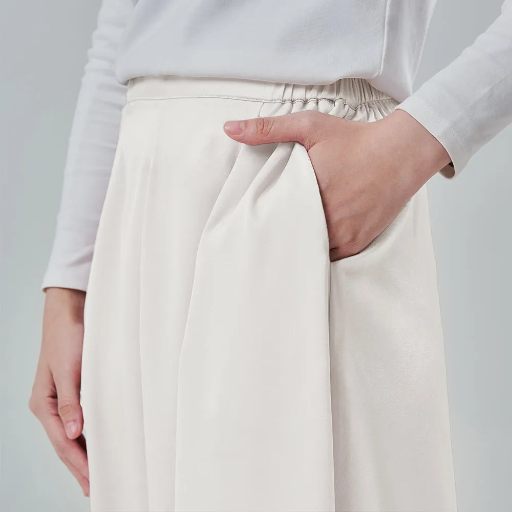 Satin Wide Pants - White