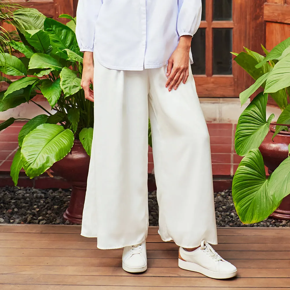 Satin Wide Pants - White